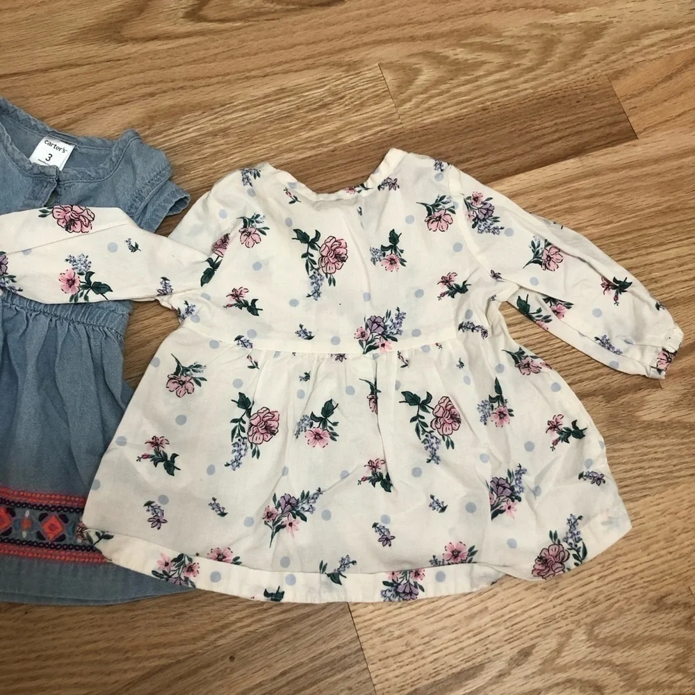 Carter’s Bundle Denim Embroidered Dress 3 mos Baby Girl Long Sleeve Boho Top
